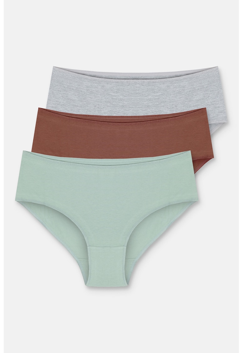 Set de chiloti hipster - 3 perechi - Maro scortisoara/Verde deschis/Gri deschis melange