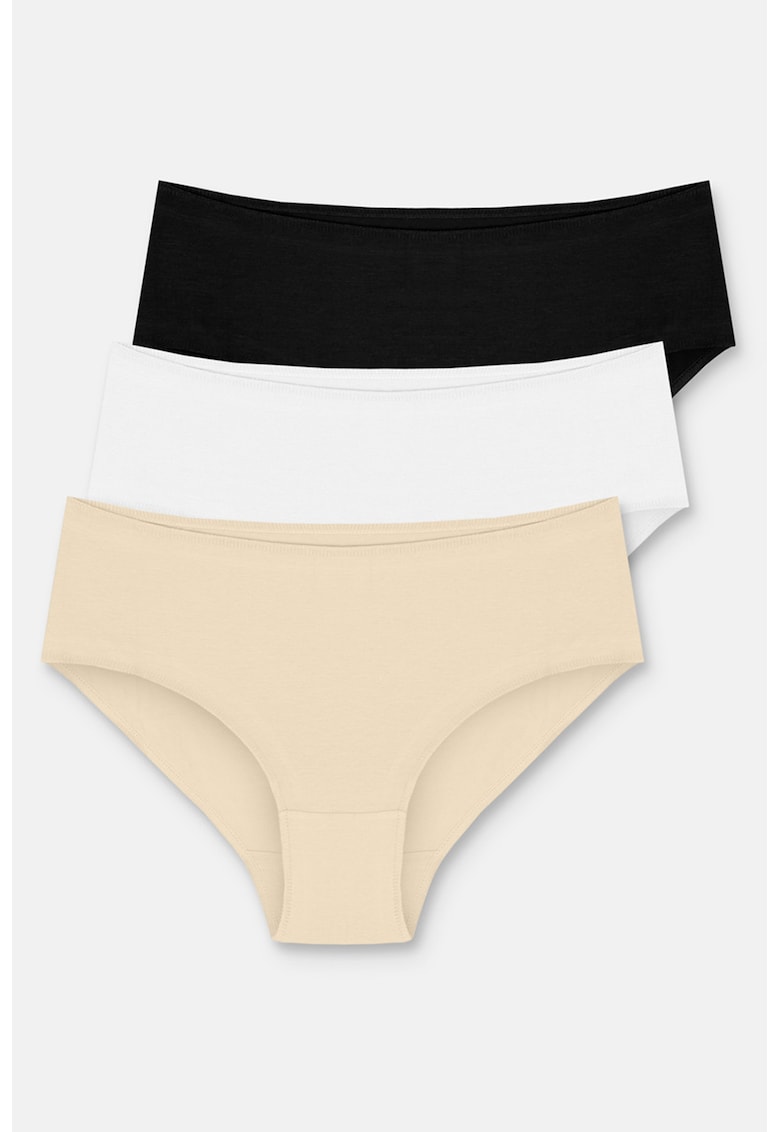 Set de chiloti hipster - 3 perechi - Alb/Negru/Bej