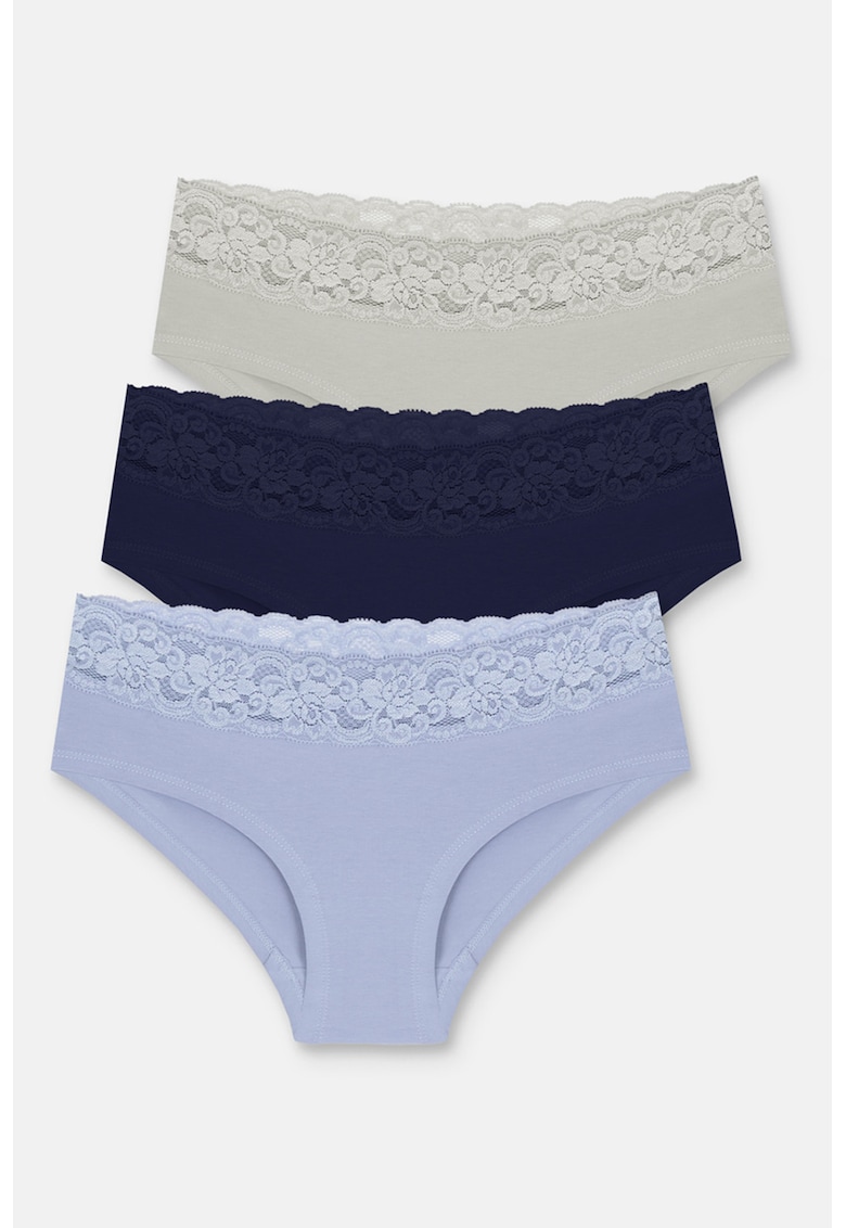 Chiloti hipster cu dantela - Gri melange/Lila/Bleumarin