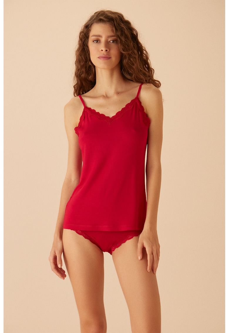 Top cu decolteu cu fronseuri - Rosu