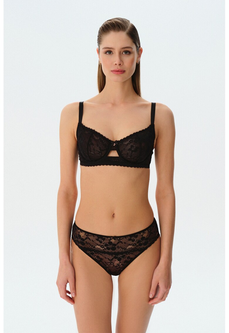 Sutien balconette din dantela cu decupaj Liona Lacy - Negru