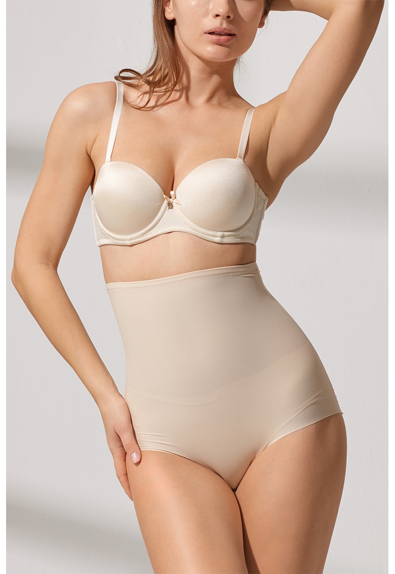 Chiloti cu talie inalta fara cusaturi cu efect modelator - Bej