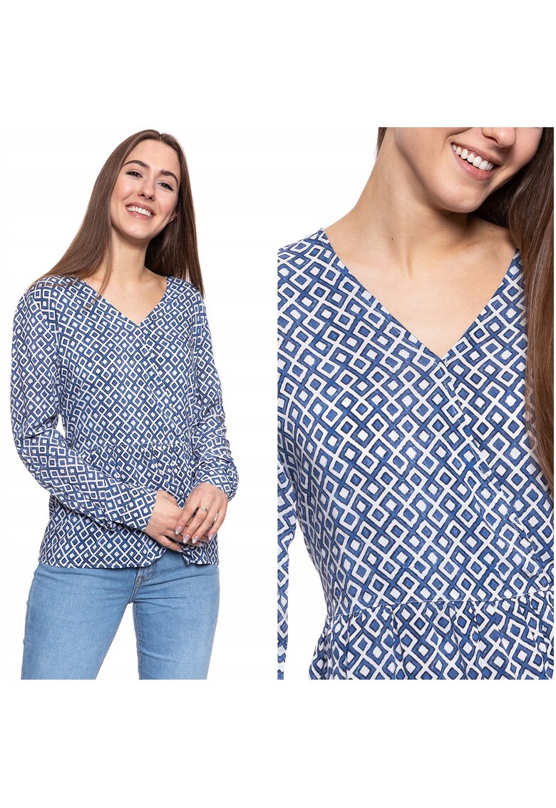 Bluza Dama - Erika V Printed - Croi Normal - Fara Inchidere - Maneci Lungi - 100% Bumbac - S Intl - Albastru