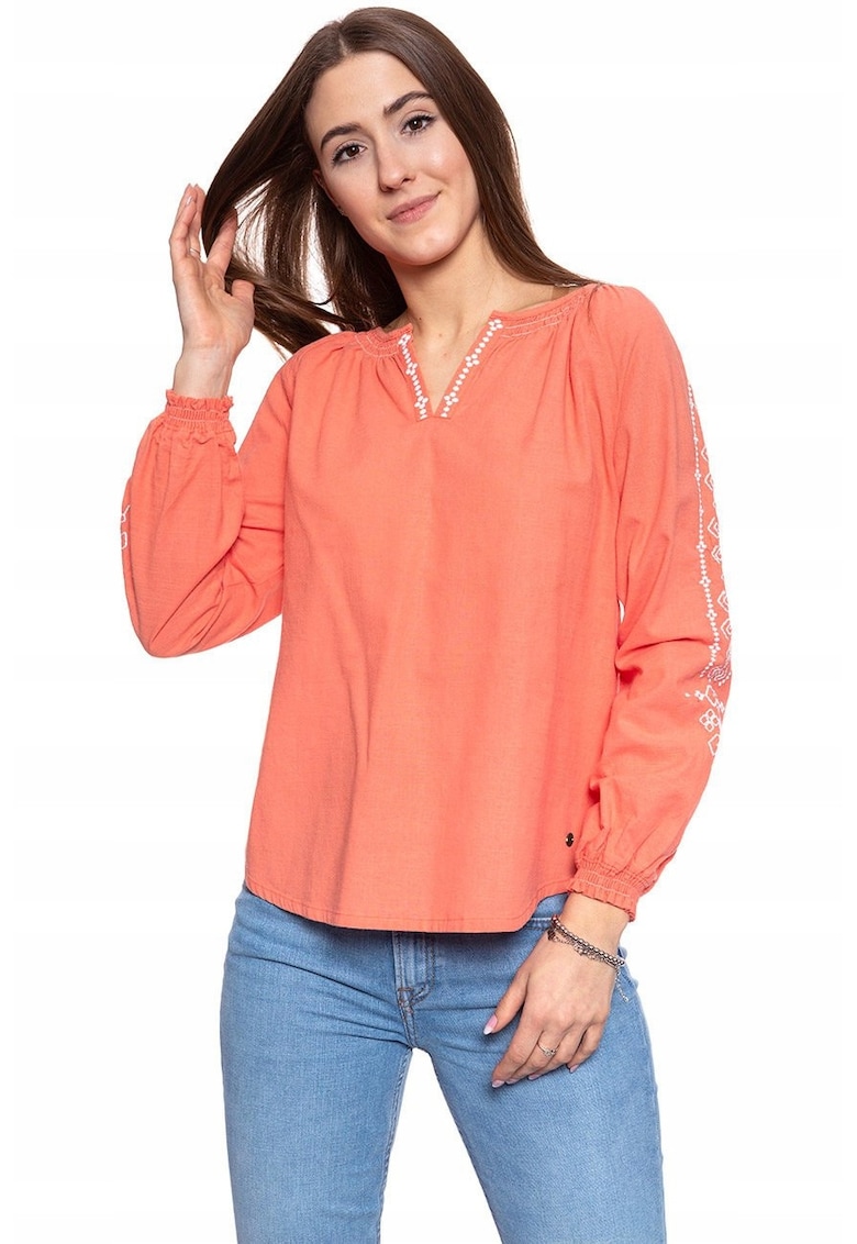 Bluza Dama - Edda V Embroidery - Croi Normal - Fara Inchidere - Maneci Lungi - 100% Bumbac - S Intl - Portocalie