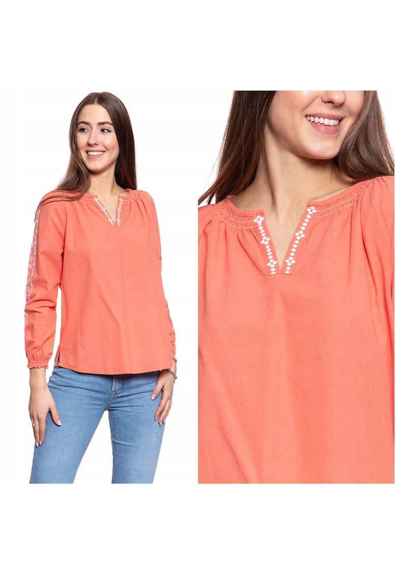 Bluza Dama - Edda V Embroidery - Croi Normal - Fara Inchidere - Maneci Lungi - 100% Bumbac - S Intl - Portocalie