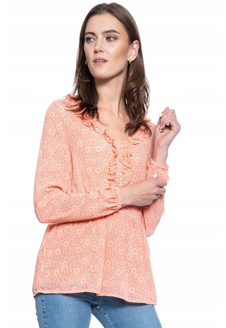 Bluza Dama - Emma V Flounce - Croi Normal - Lejera - Nasturi - Mansete Lungi - S Intl - Portocalie