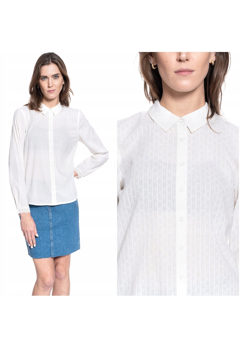 Camasa Dama Din Material -  Emma Kc Dobby - Croi: Regular Fit - Stil: Drept / Regulamentar - Inchidere: Nasturi - Compozitie Material: 100% Bumbac - S Intl - Alb