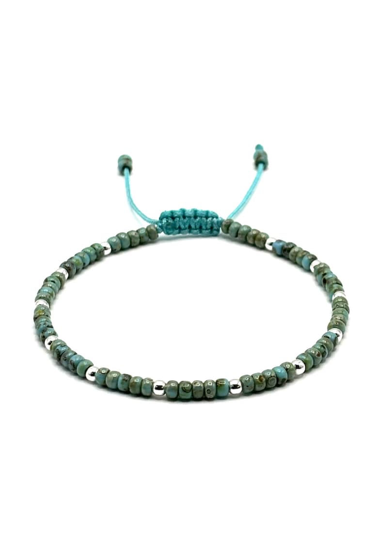 Bratara cu bile din Argint 925 si margele turcoaz - snur reglabil - barbat