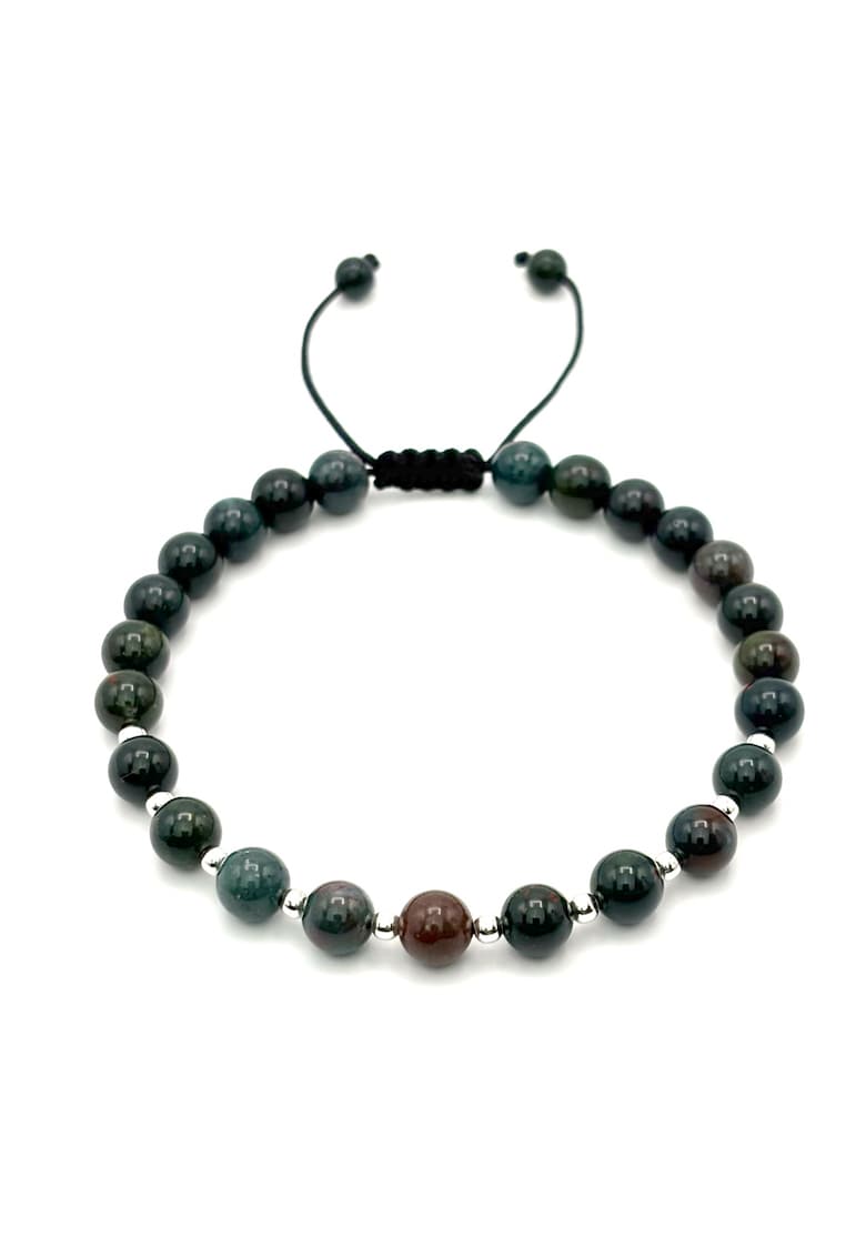 Bratara cu 10 bile din Argint 925 si pietre naturale Agat Indian de 6mm - snur reglabil - barbat