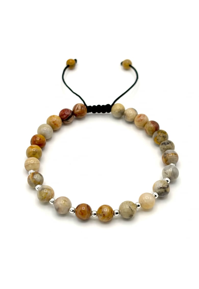 Bratara cu 10 bile din Argint 925 si pietre naturale Agat de 6mm - snur reglabil - barbat