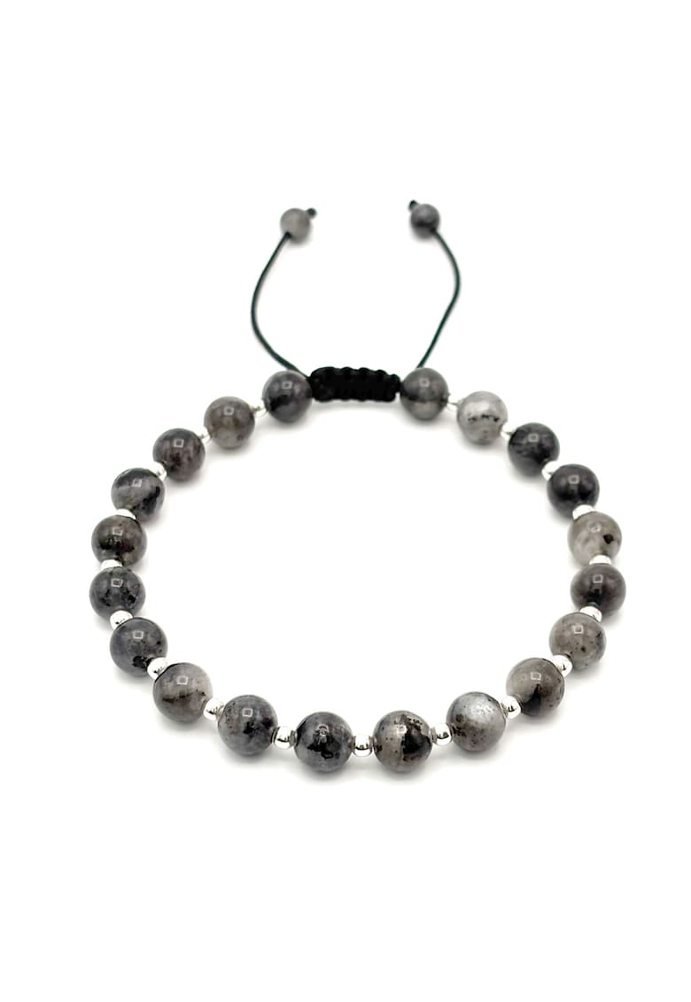 Bratara cu 19 bile din Argint 925 si pietre naturale Labradorit de 6mm - snur reglabil - barbat