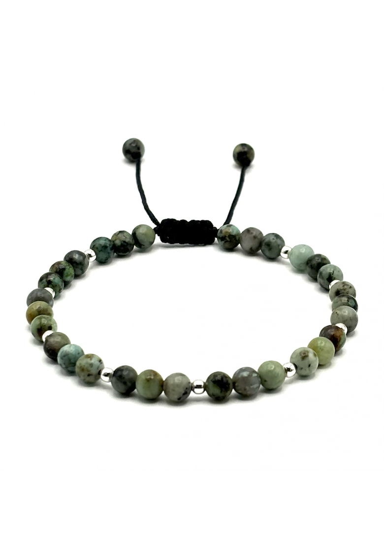 Bratara cu bile din Argint 925 si pietre naturale Turcoaz - snur reglabil - barbat