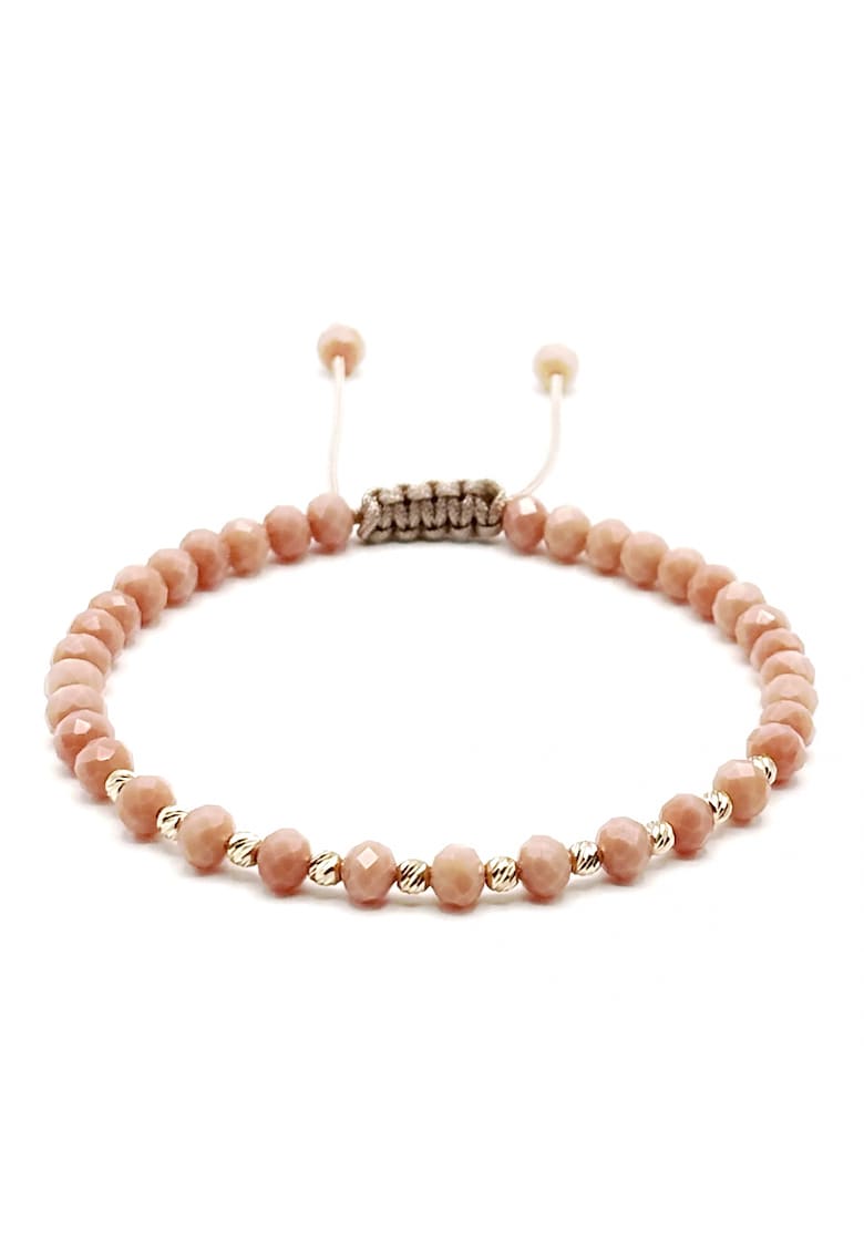 Bratara cu 10 bile din AUR 14K si cristale Bej Rose - barbat