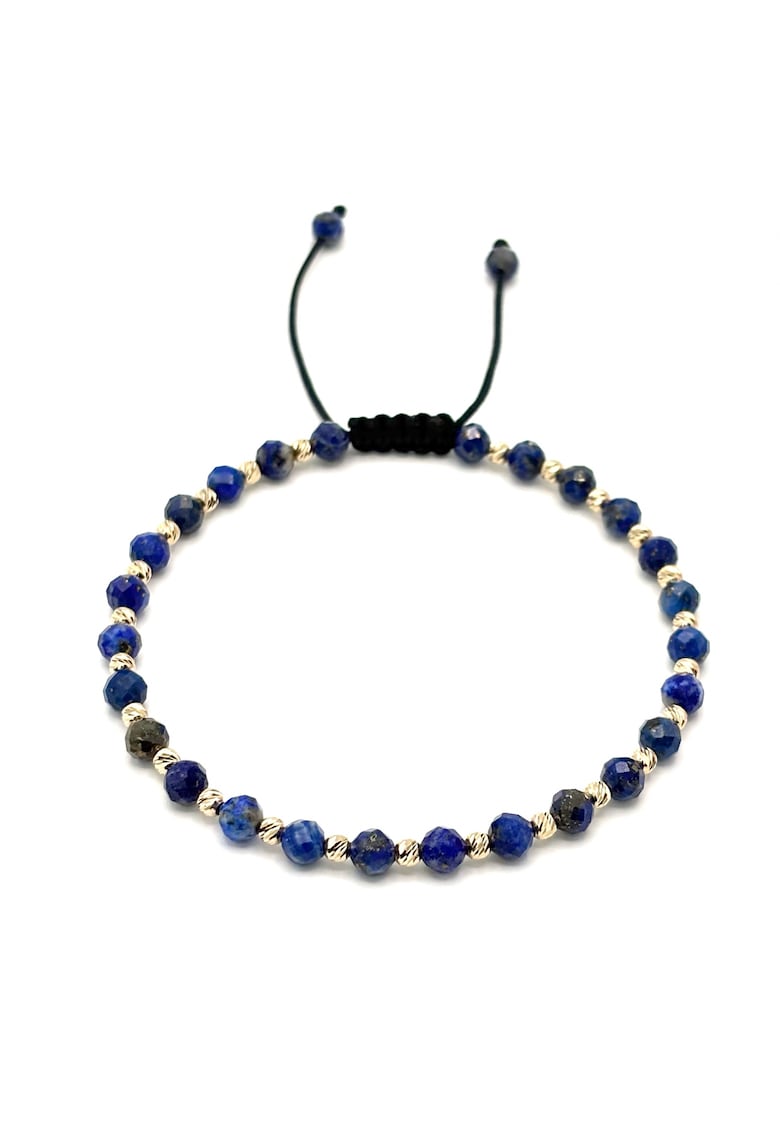 Bratara cu bile din AUR 14K si pietre naturale Lapis Lazuli - snur reglabil - barbat