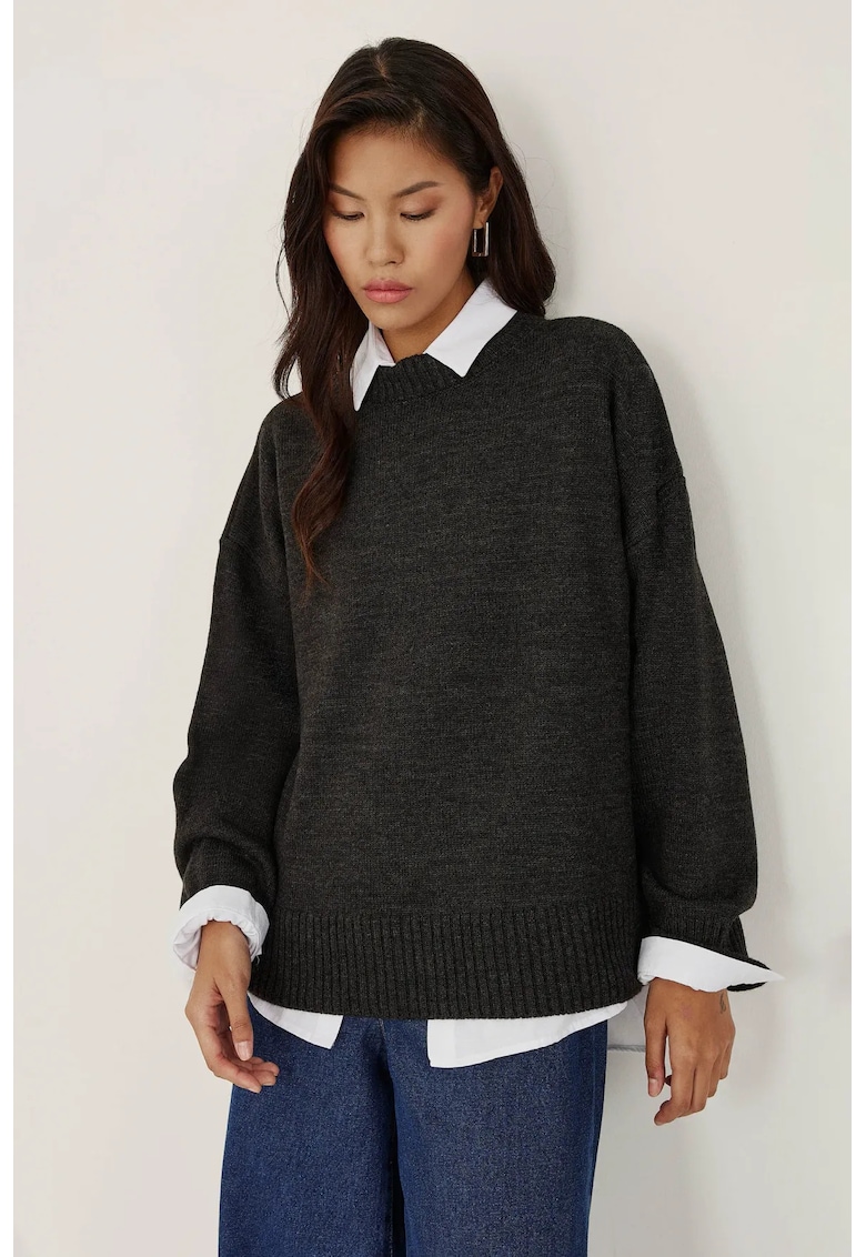 Pulover dama guler rotund - confortabil - gri - tricot