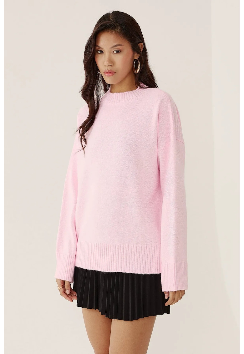 Pulover dama  guler rotund - confortabil - roz - tricot