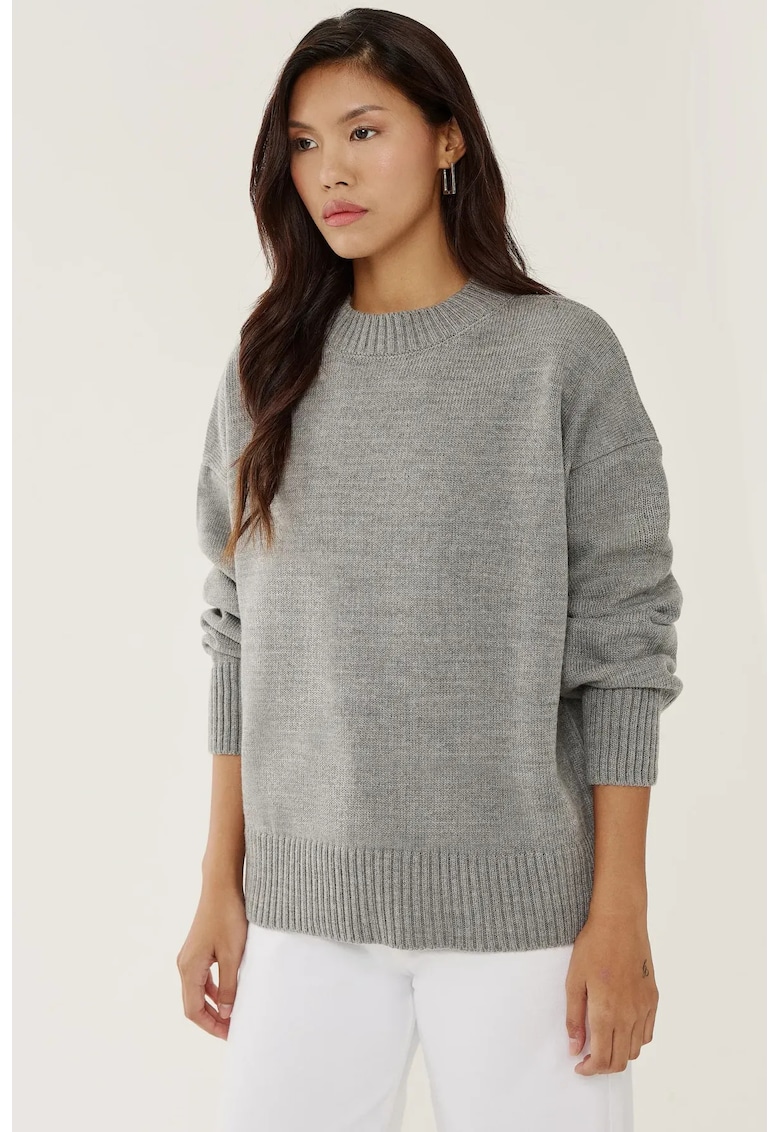 Pulover de dama guler rotund - confortabil - gri - tricot