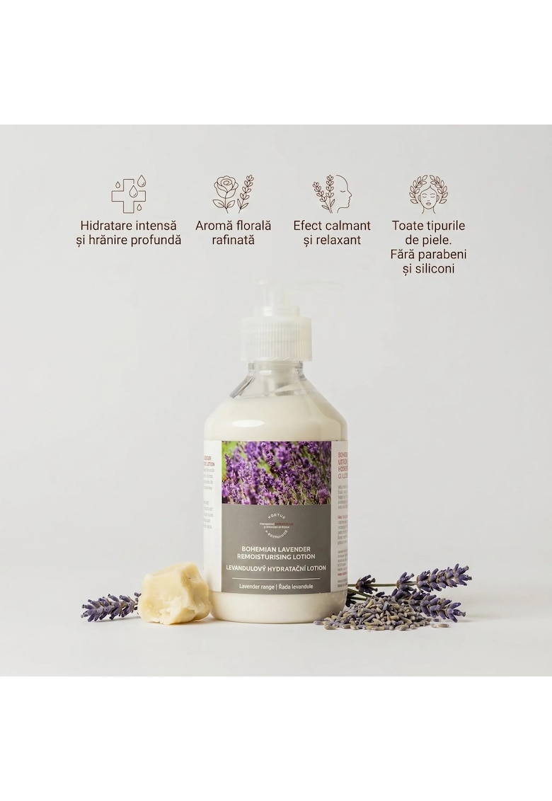 Lotiune Hidratanta cu Lavanda Bohemian - 250 ml - fara parabeni si siliconi - pentru pielea uscata si normala - hidratare intensa si hranire profunda - textura lejera - absorbtie rapida