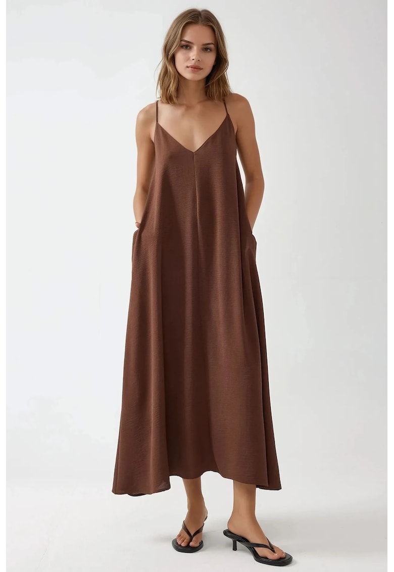 Rochie maxi - forma de A - maro - textil
