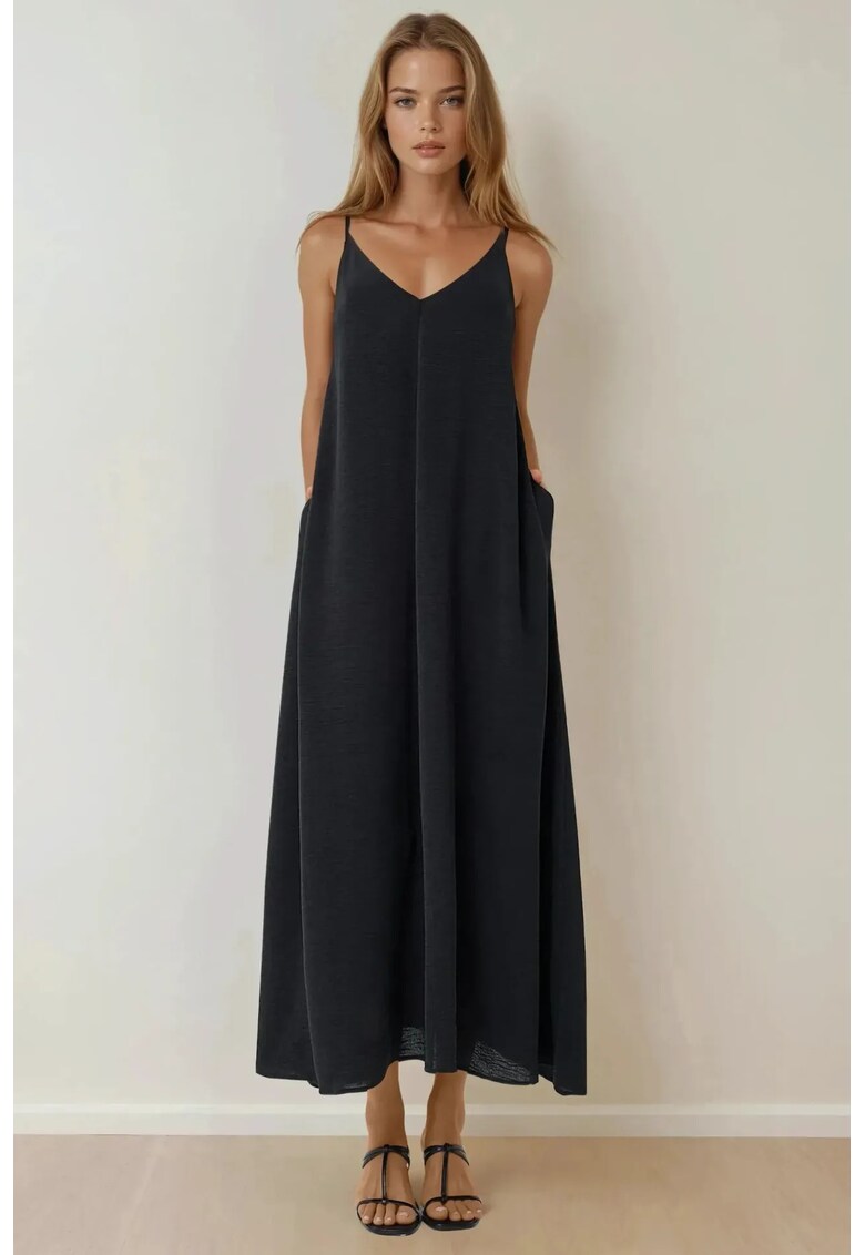 Rochie maxi - A-line - negru - textil