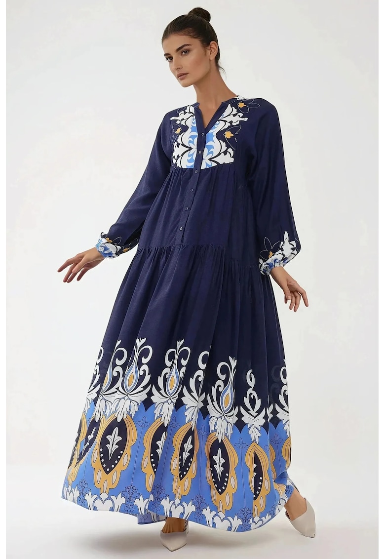 Rochie maxi maneca lunga - bleumarin - viscoza