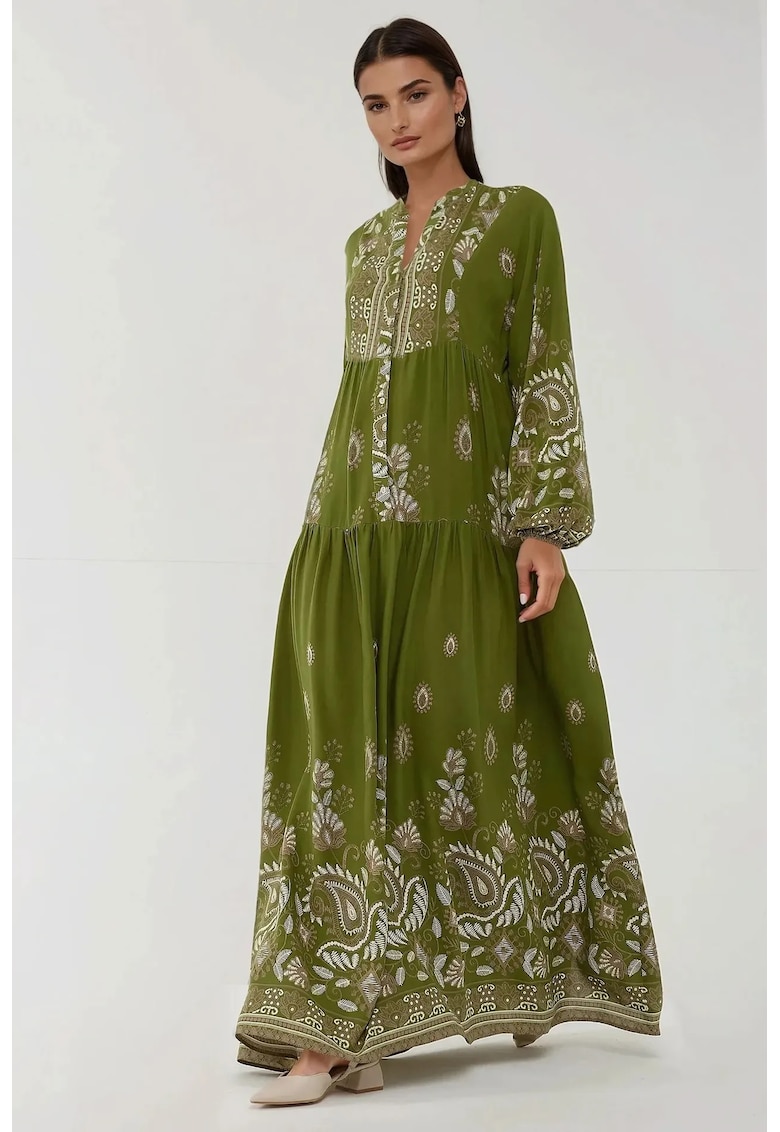 Rochie maxi - verde/alb - viscoza