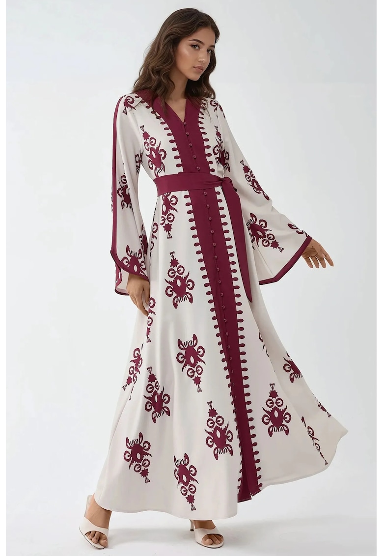 Rochie cu guler rotund - detalii arcuite - textil
