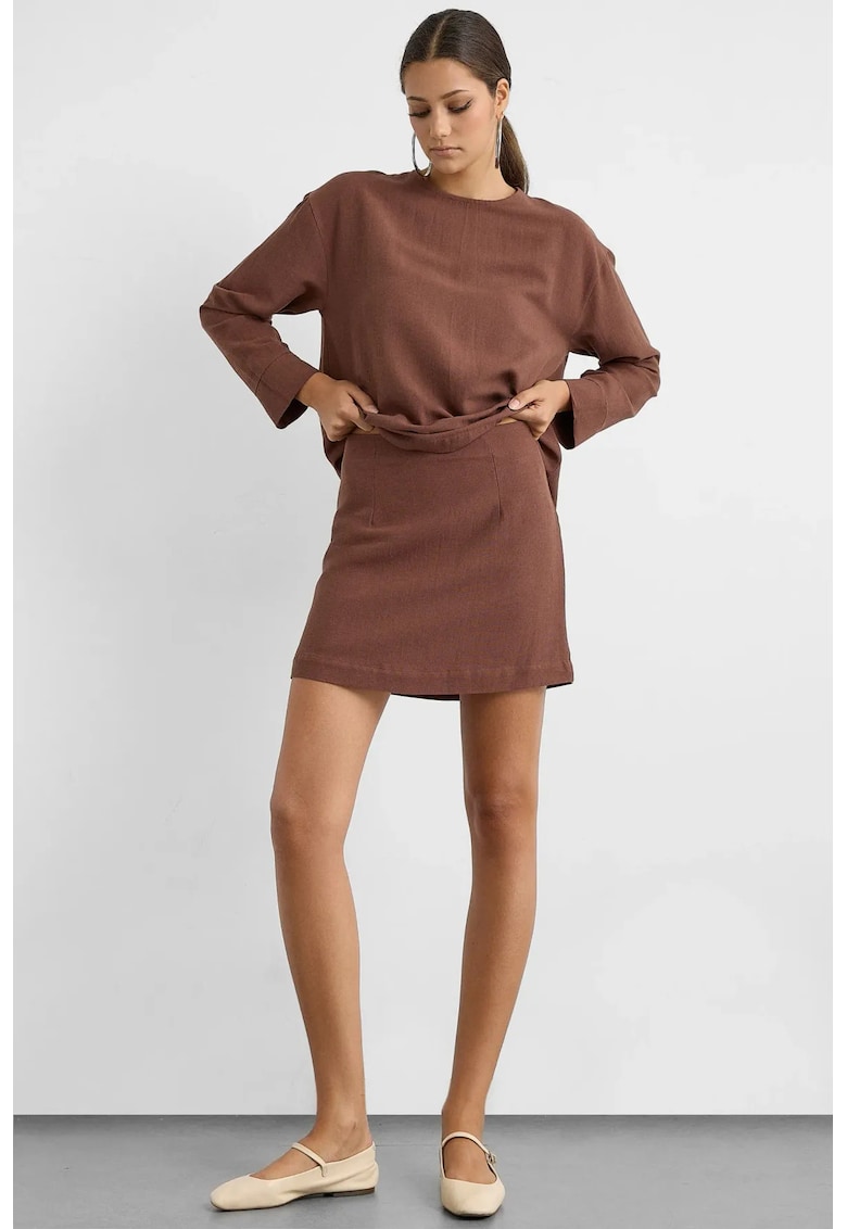 Fusta mini - amestec de in - maro ciocolatiu - set cu top asortat