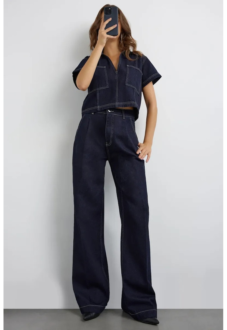 Pantaloni dama - blugi bruti - talie inalta - croiala larga - denim