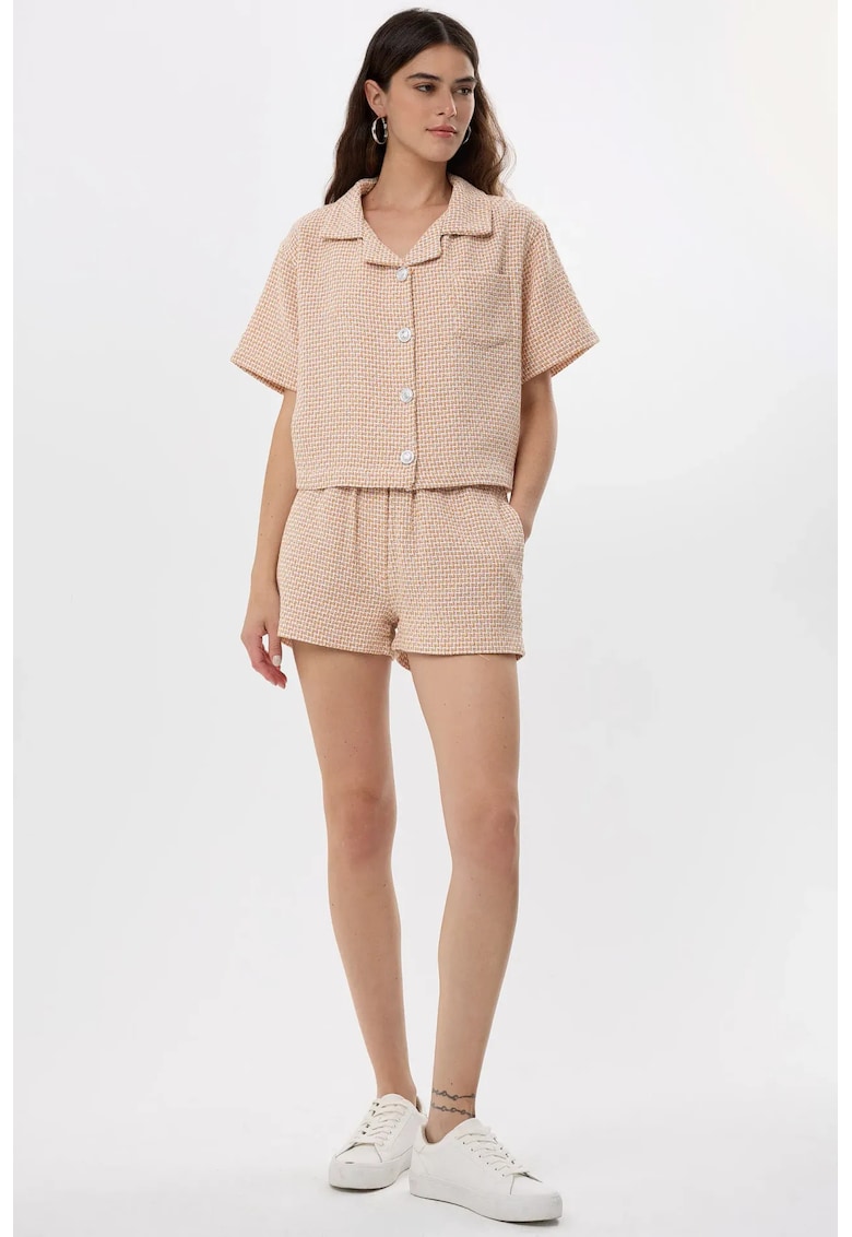 Pantaloni scurti dama - din amestec de bumbac - galben - si