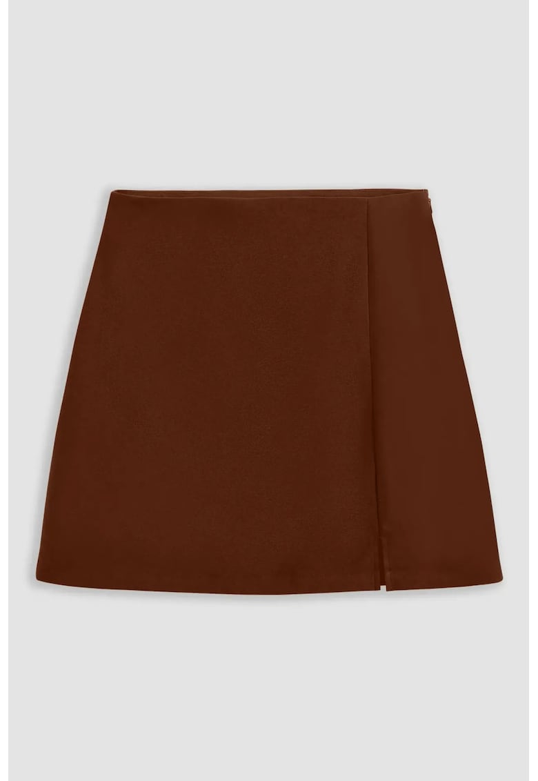 Fusta mini dama poliester/elastan - crapatura laterala - maro