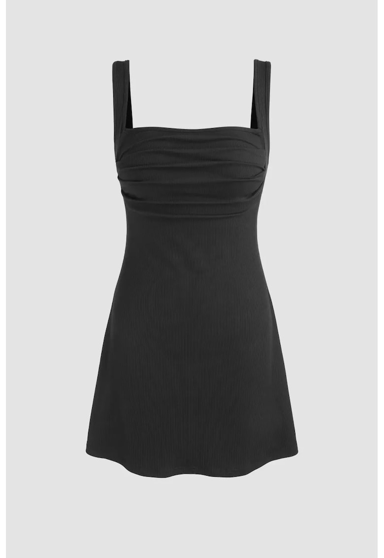 Rochie mini - Decolteu patrat - Poliester/Elastan - Negru