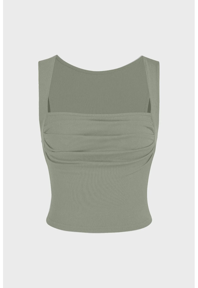Bluza dama - cu decolteu patrat si pliuri - verde - poliester