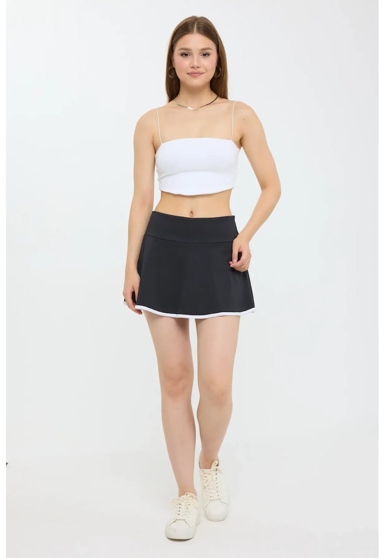 Fusta - tesuta - talie medie - elastic - neagra - textil