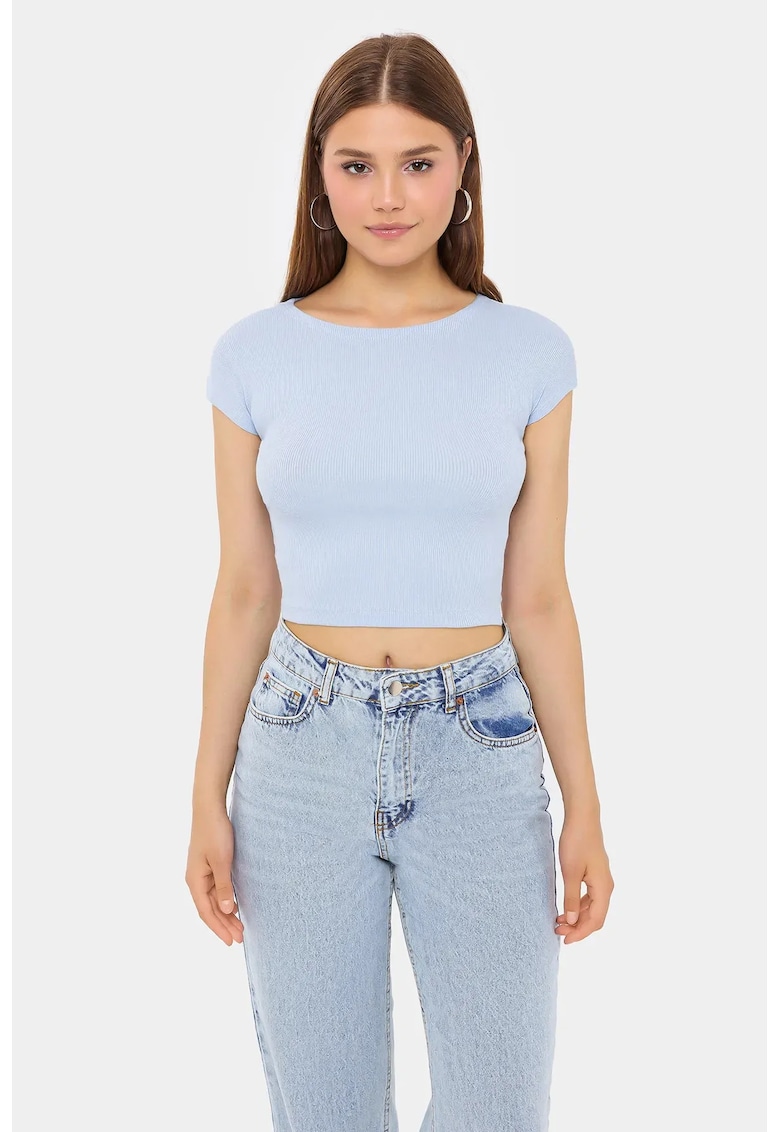 Tricou dama - scurt - maneca scurta - albastru - bumbac