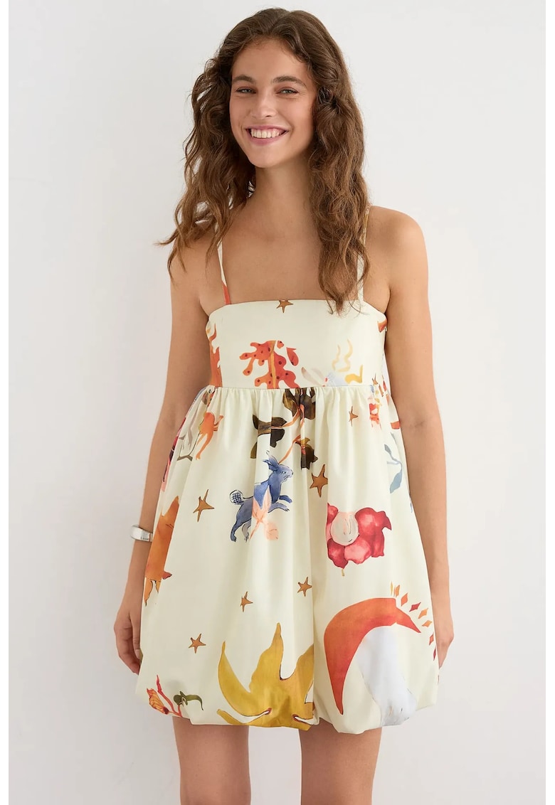 Rochie mini - Imprimeu - Bej - Bej