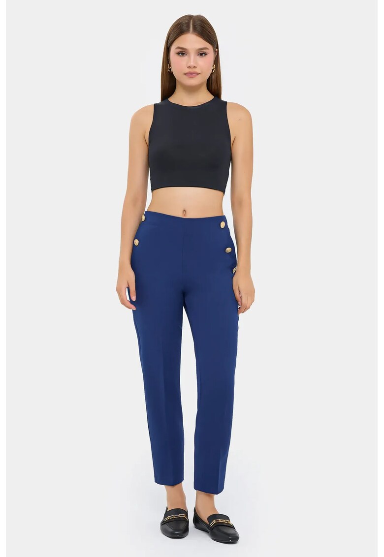 Pantaloni dama - model morcov - talie inalta - bleumarin - poliester-elastan