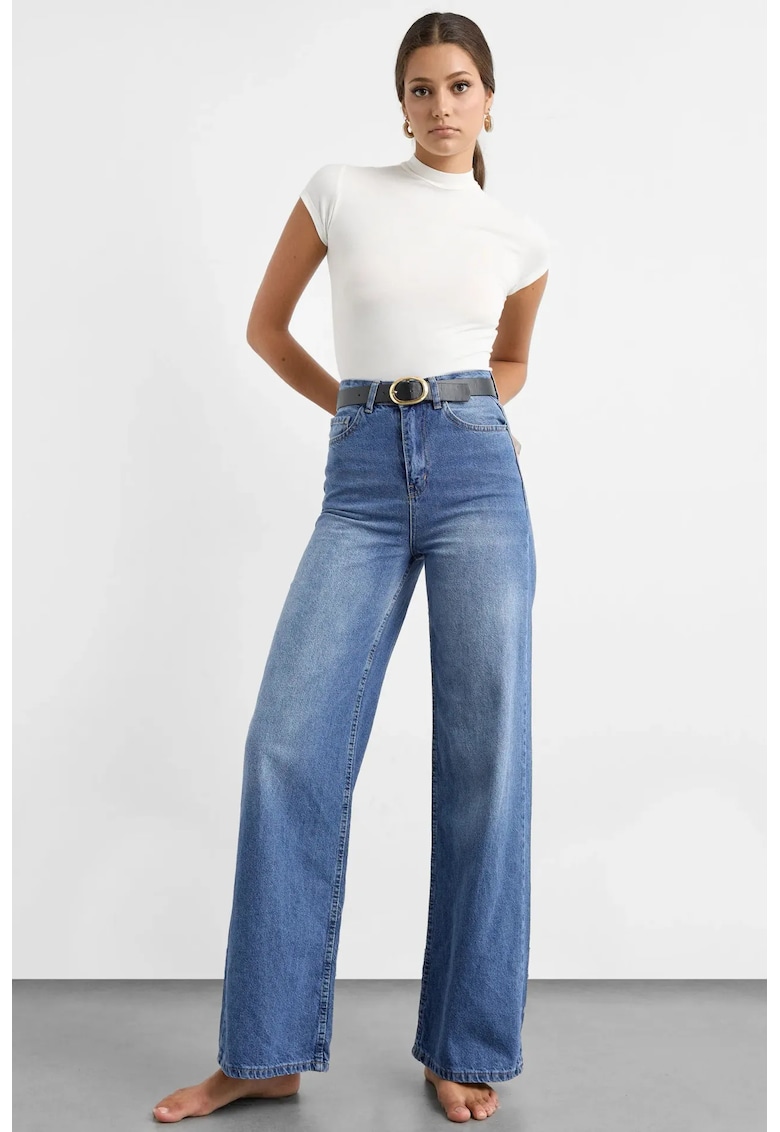 Blugi dama talie inalta - croiala larga - denim - albastru