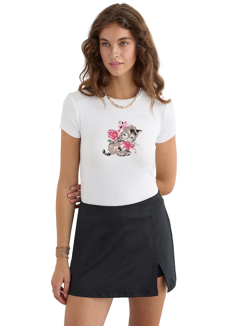 Tricou dama - simplu cu maneca scurta - imprimeu - alb - viscoza