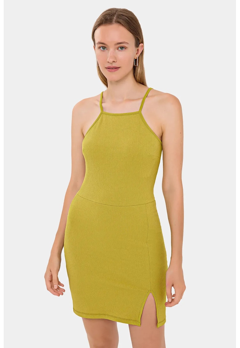 Rochie mini - Fara maneci - Decolteu halter - Verde - Elastan/Poliester