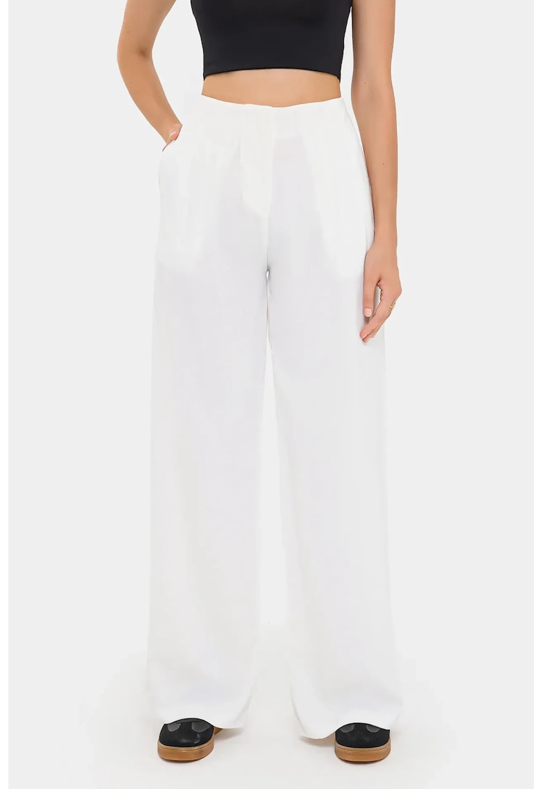 Pantaloni dama largi talie inalta alb - Alb
