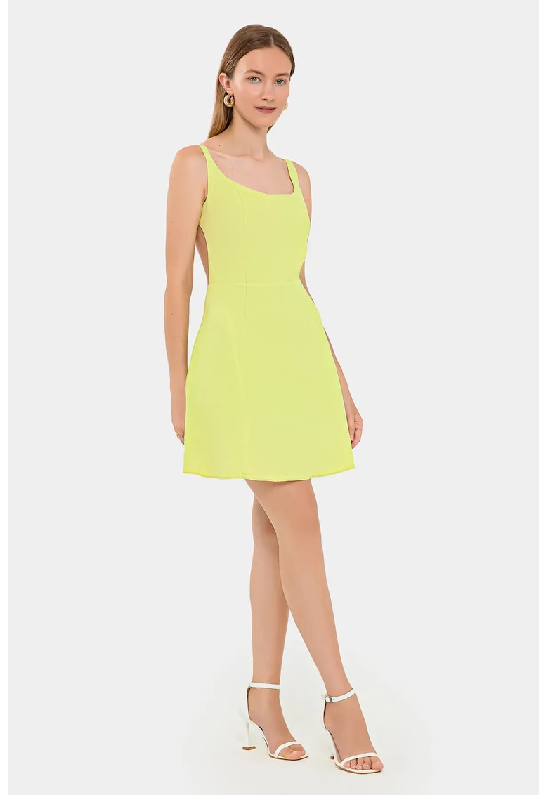 Rochie mini - bretele - decupaj spate - galben - textil