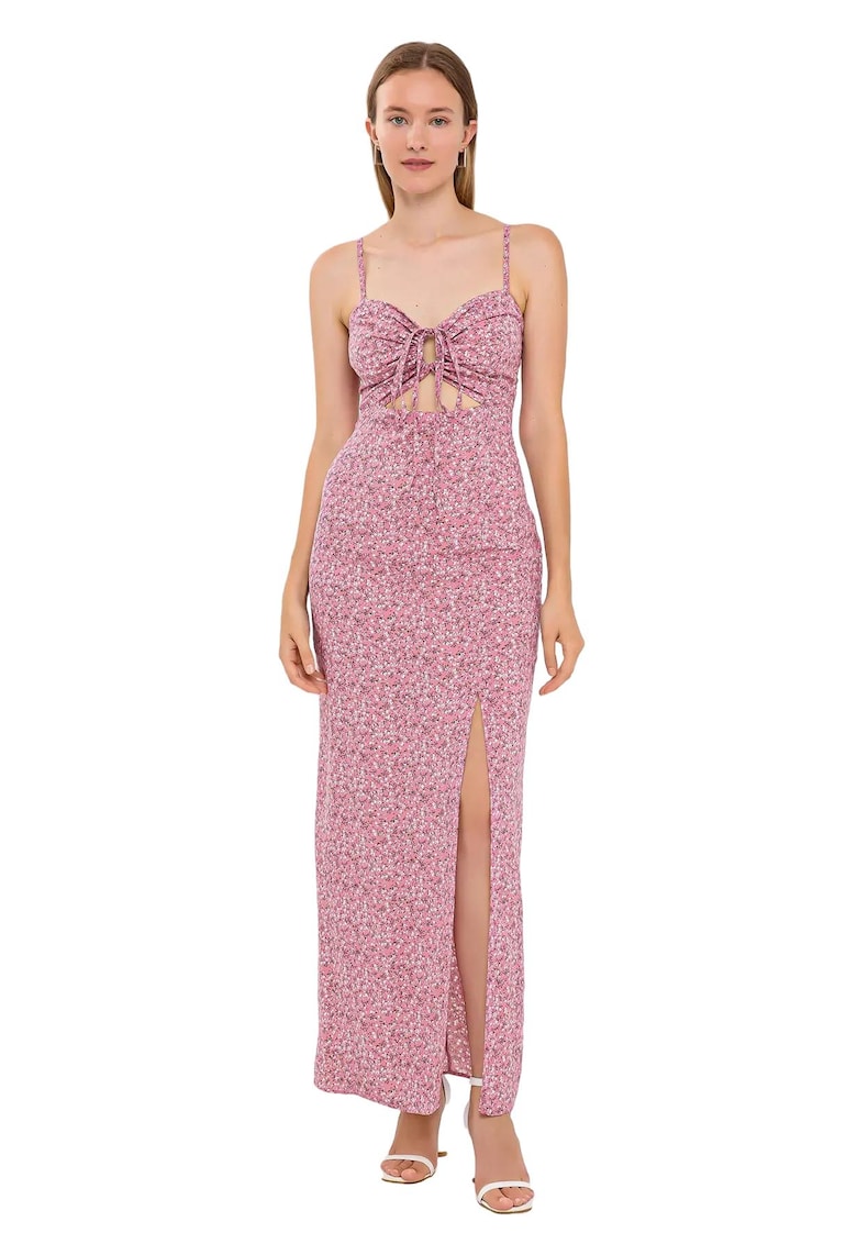 Rochie maxi - Floral - Roz - Viscoza