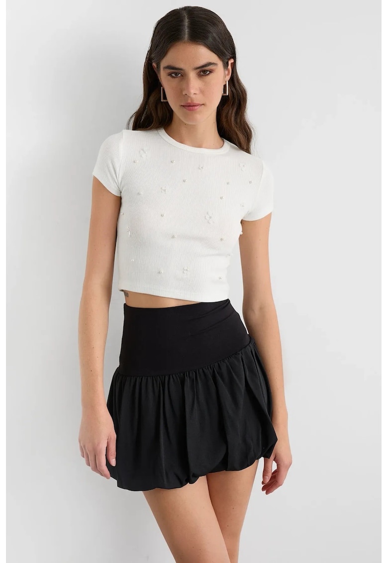 Tricou dama brodat - alb - maneca scurta