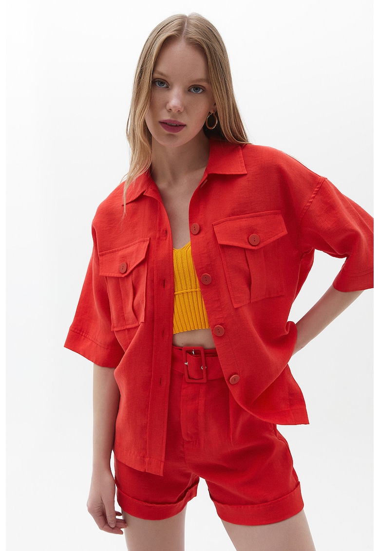 Camasa lejera din amestec de lyocell cu maneci medii