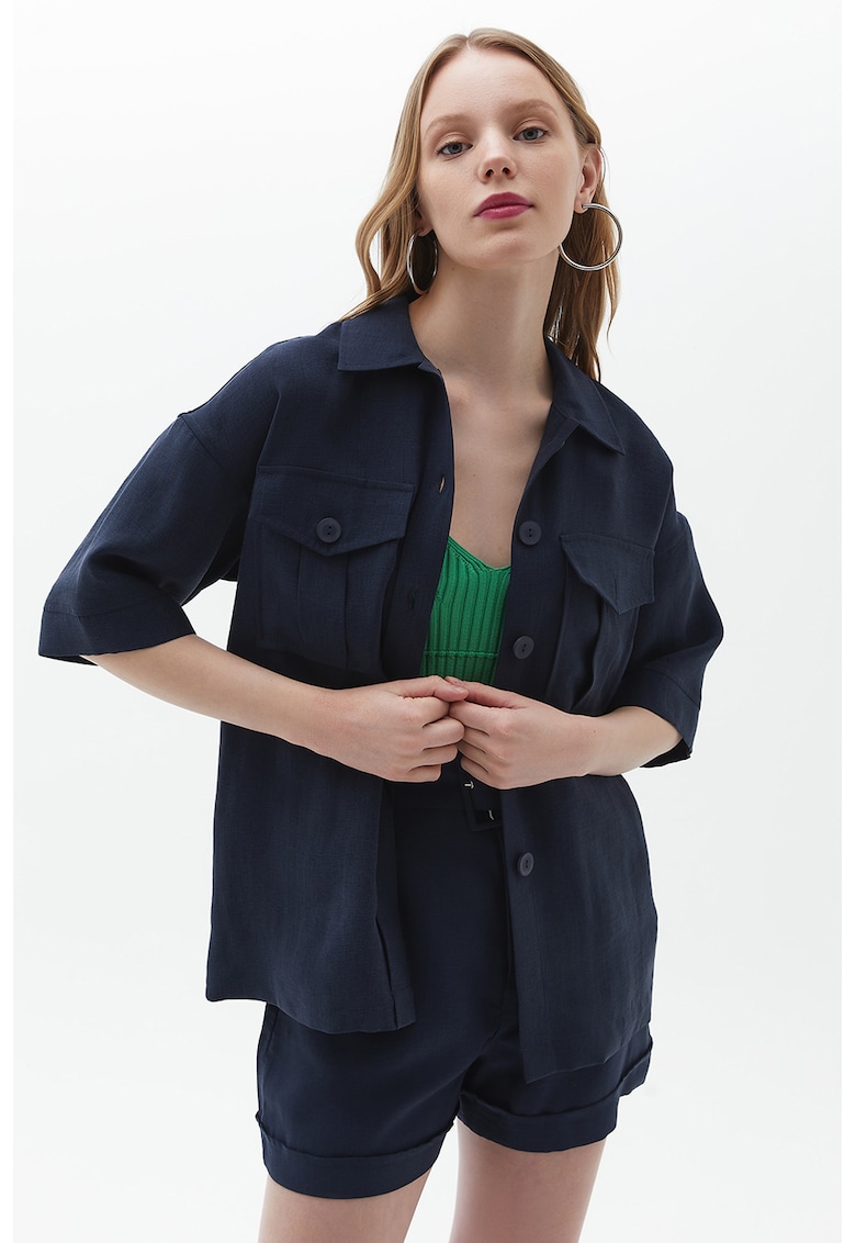 Camasa lejera din amestec de lyocell cu maneci medii