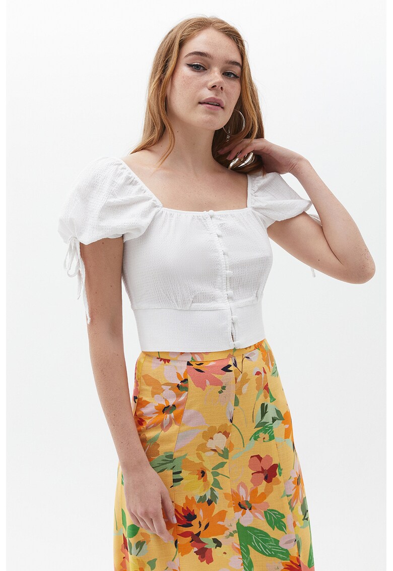 Bluza crop cu decolteu patrat - Alb optic