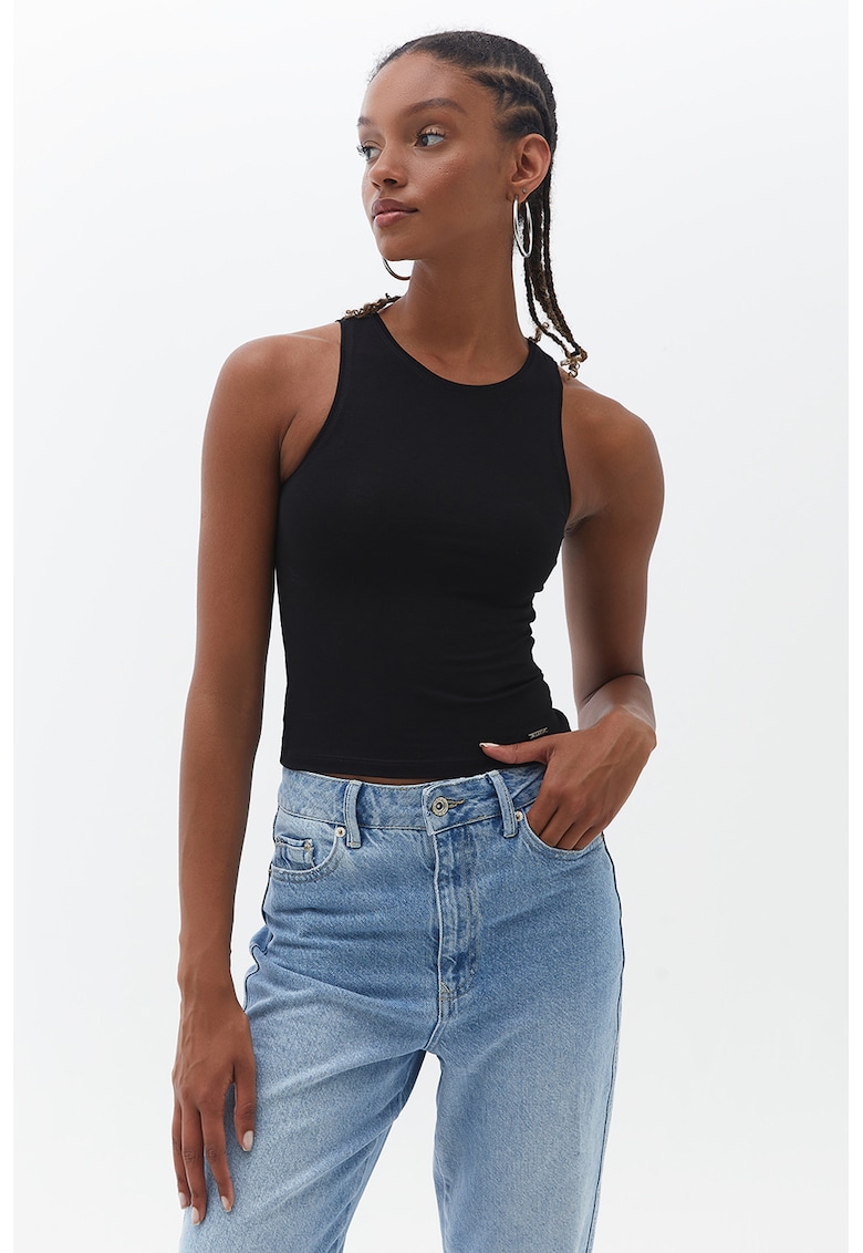 Top crop slim fit - Negru