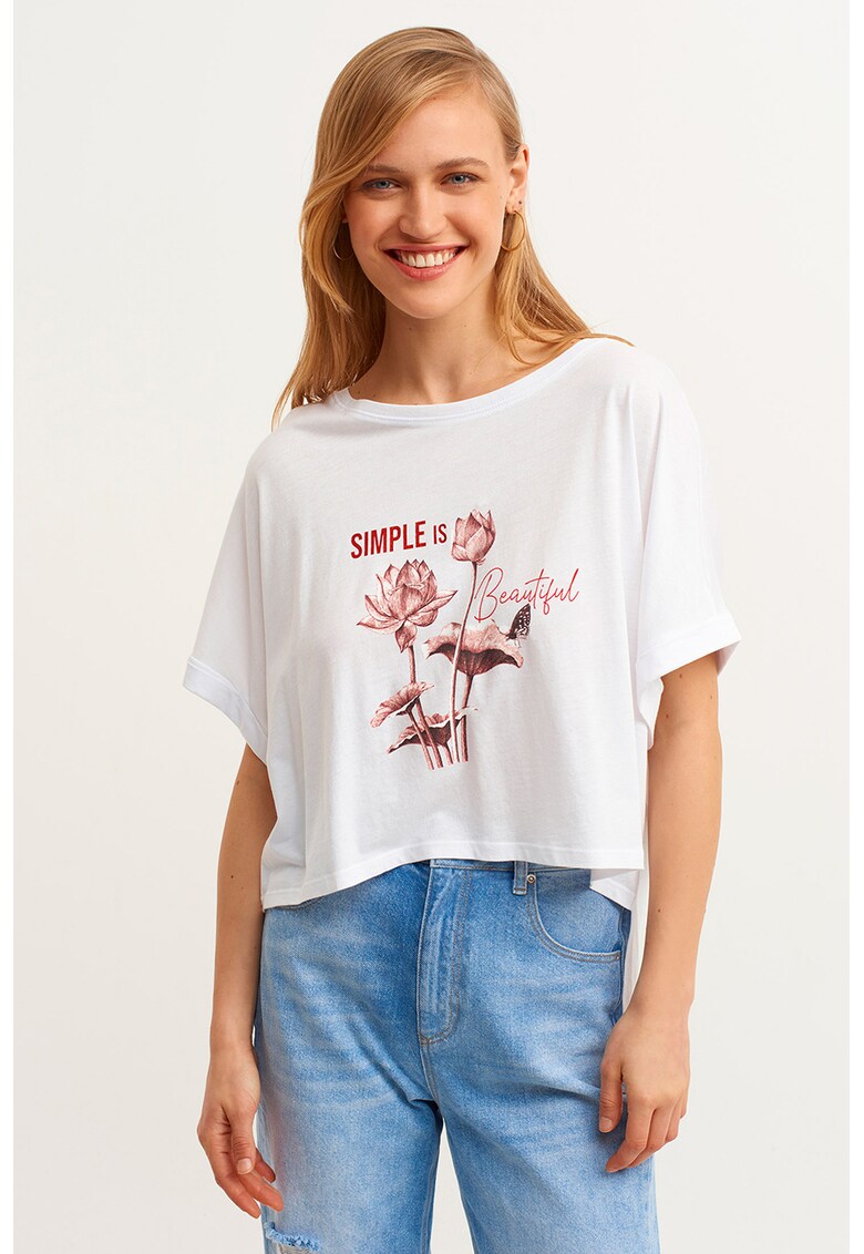 Tricou lejer din amestec de modal - Alb optic/Roz