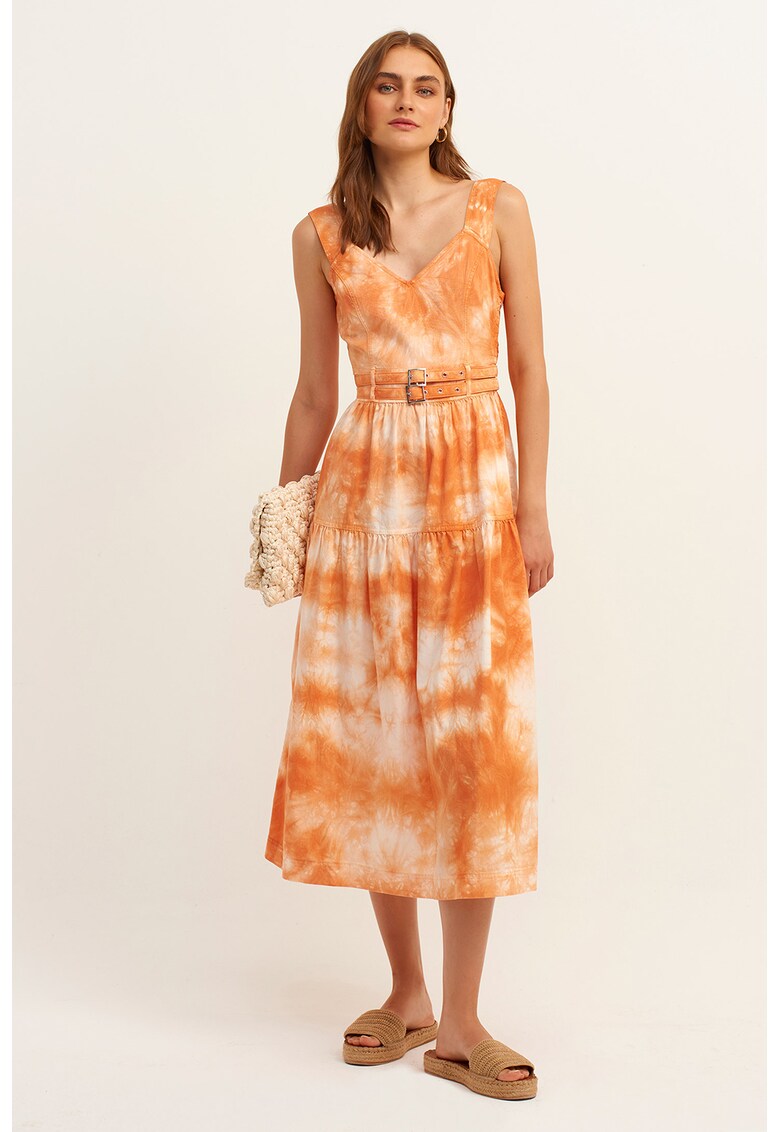 Rochie evazata cu model tie-dye - Portocaliu persan/Alb murdar